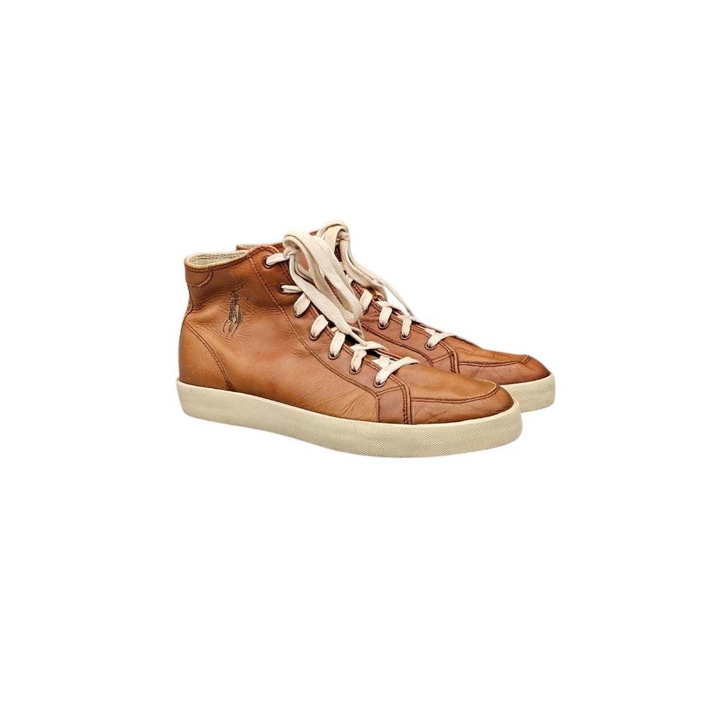 Ralph Lauren Mens 11 D Tan Brown Leather High Top Sneakers Shoes 816100541